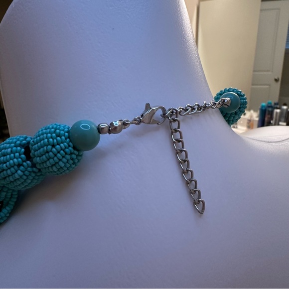 Faux turquoise multi strand beaded adjustable necklace - Picture 3 of 4